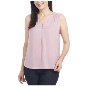 Hilary Radley Women's Sleeveless V-Neck Lightweight Blouse Top, Soft Plum, L